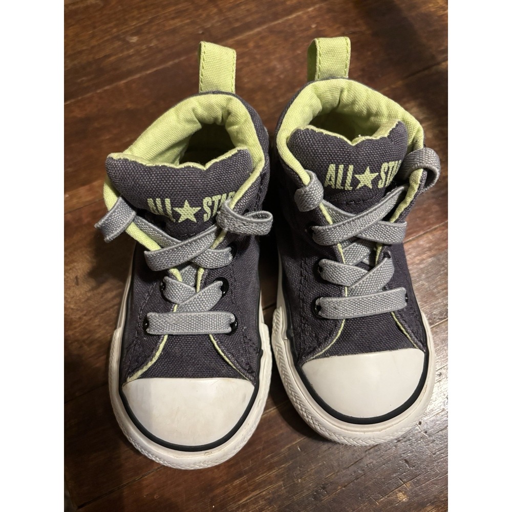 Converse Allstar Hi-top Child's Tennis Shoes Size 6 Gray With Lime Green Accents